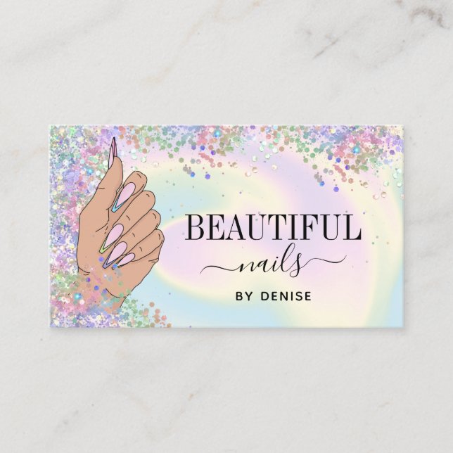 Cartão De Visita técnico de unhas de holografia para mulheres salõe (Frente)