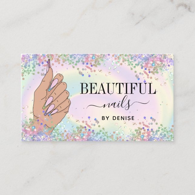 Cartão De Visita técnico de unhas de holografia para mulheres salõe (Frente)