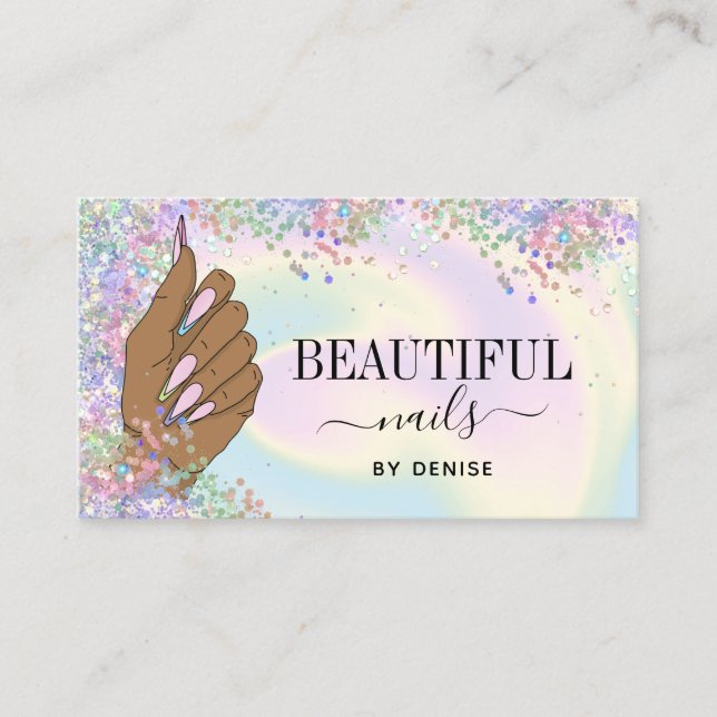 Cartão De Visita técnico de unhas de holografia para mulheres salõe (Frente)