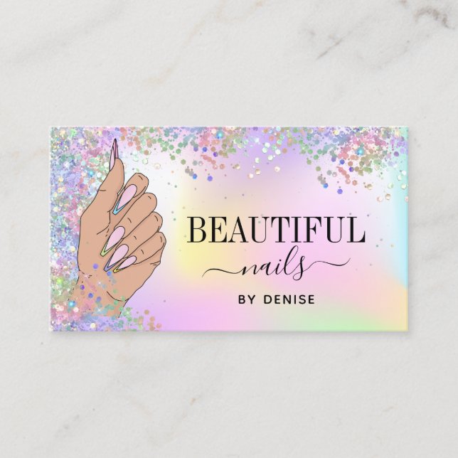 Cartão De Visita técnico de unhas de holografia para mulheres salõe (Frente)