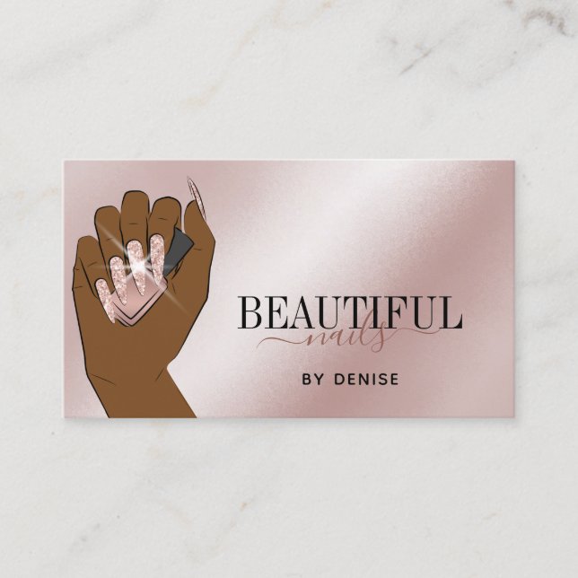Cartão De Visita técnico de unhas de mão de rosa dourado salão (Frente)