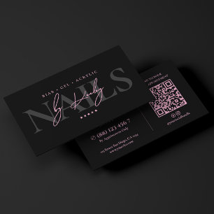 Cartão De Visita Técnico de Unhas Elegante Rosa Preto Luxo Artista