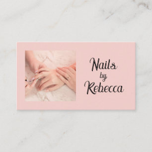Cartão De Visita Técnico de Unhas Foto Rosa Bege Rótulo Preto