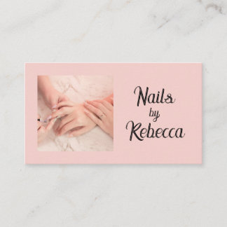 Cartão De Visita Técnico de Unhas Foto Rosa Bege | Rótulo Preto