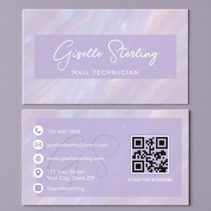 Cartão De Visita Técnico de Unhas Holográfico Pastel Profissional