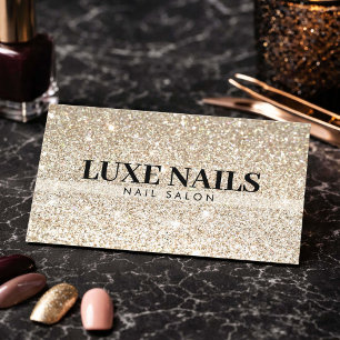 Cartão De Visita Técnico de Unhas Minimalista Brilho Dourado Luxo