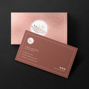 Cartão De Visita Técnico de Unhas Minimalista em Dourado Rosa Manic