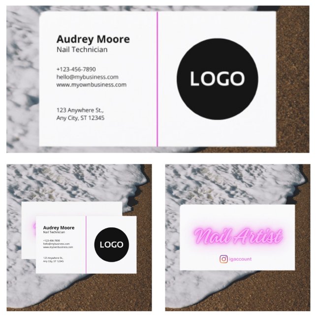 Cartão De Visita Técnico de Unhas Modelo Branco Simples (Simple White Template Nail Technician Business Card
)