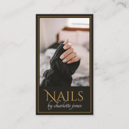 Cartão De Visita Técnico de Unhas Moderno Foto de Unha Preto Dourad