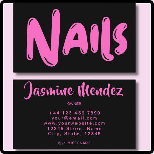Cartão De Visita Técnico de Unhas Rosa Quente Preto Salão de Manicu