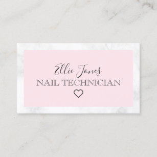 Cartão De Visita Técnico moderno de mármore branco e unhas rosa