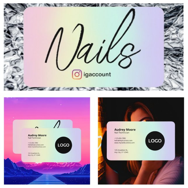 Cartão De Visita Técnico Nail Multicolor (Multicolor Nail Technician Business Card
)