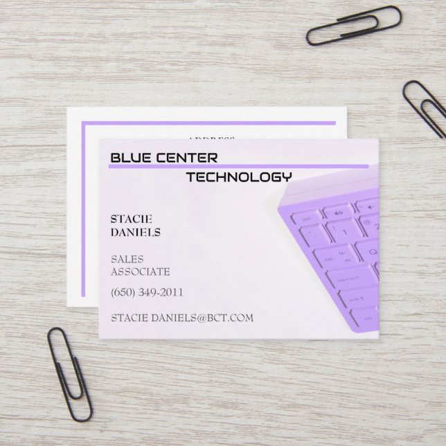 Cartão De Visita Tecnologia de informação do teclado roxo (Frente/Verso In Situ)