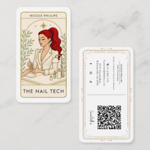 Cartão De Visita Tecnologia de Unhas Cabelo Vermelho Ondulado Tarot