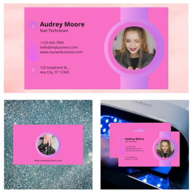 Cartão De Visita Tecnologia de unhas moderna rosa (Pink Modern Nail Tech Business Card
)