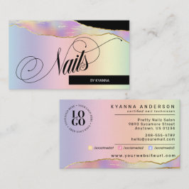 Cartão De Visita Tecnologia de unhas/Salão - Arco-íris de pastel ho