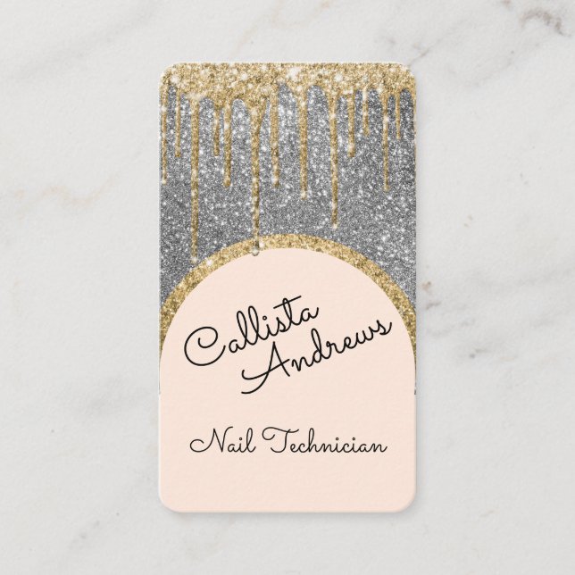 Cartão De Visita Tecnologia Glamorus Bling Silver Glitter Nail (Frente)