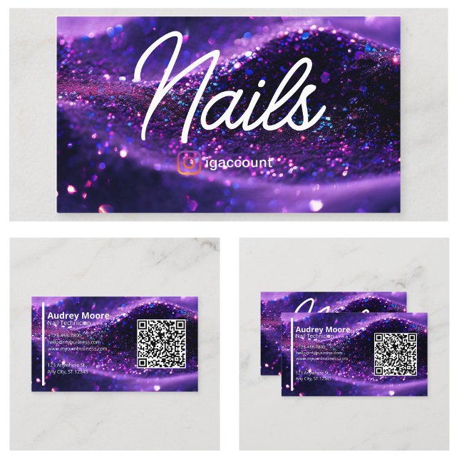 Cartão De Visita Tecnologia Nail de Código QR de Placa Profissional (Modern Purple Professional Card QR Code Nail Tech
)
