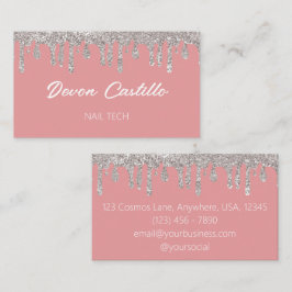 Cartão De Visita Tecnologia Nail Glam-Nail de Glitter Rosa Glitter