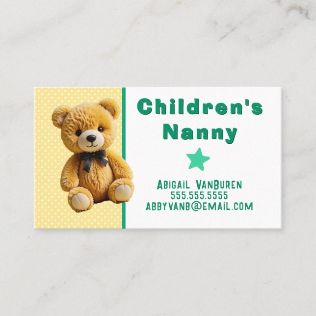 Cartão De Visita Teddy Bear em Bolinhas Babá Babysitter Daycare (Frente)