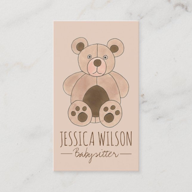 Cartão De Visita Teddy Bear Enchido Animal Babysitter Nanny Daycare (Frente)