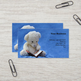 Cartão De Visita Teddy Bear Time to Read Blue Stuffed Animal, ZKOA