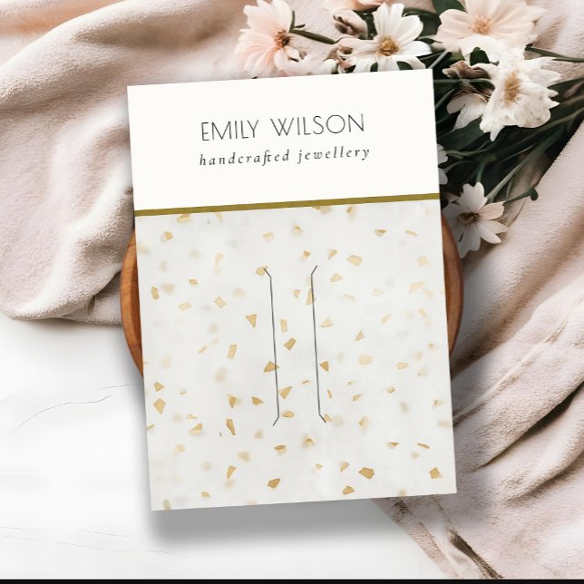 Cartão De Visita Tela Chic Ivory Dourada Terrazzo Textura Hairpin (Criador carregado)