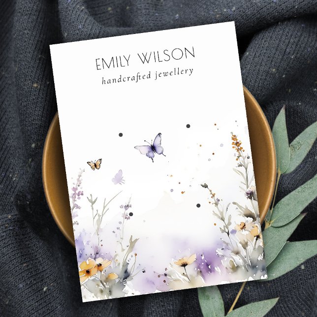 Cartão De Visita Tela Chic Lilac Wildflower Butterfly 2 Earring (Criador carregado)