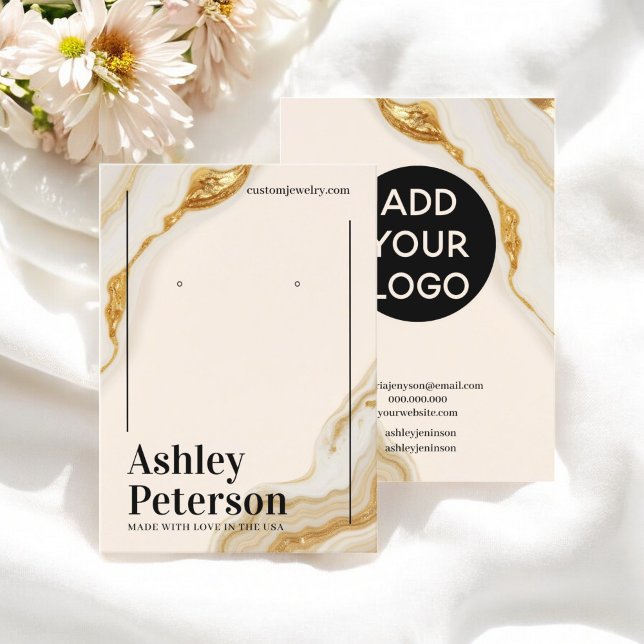 Cartão De Visita Tela de brinco da Dourada Marble Foil do luxo (Luxury Gold Marble Foil script earring display Business Card)