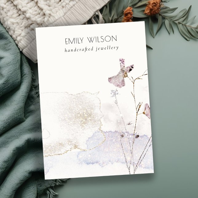 Cartão De Visita Tela de joalharia do Vazio de Flores Pressionadas  (Criador carregado)