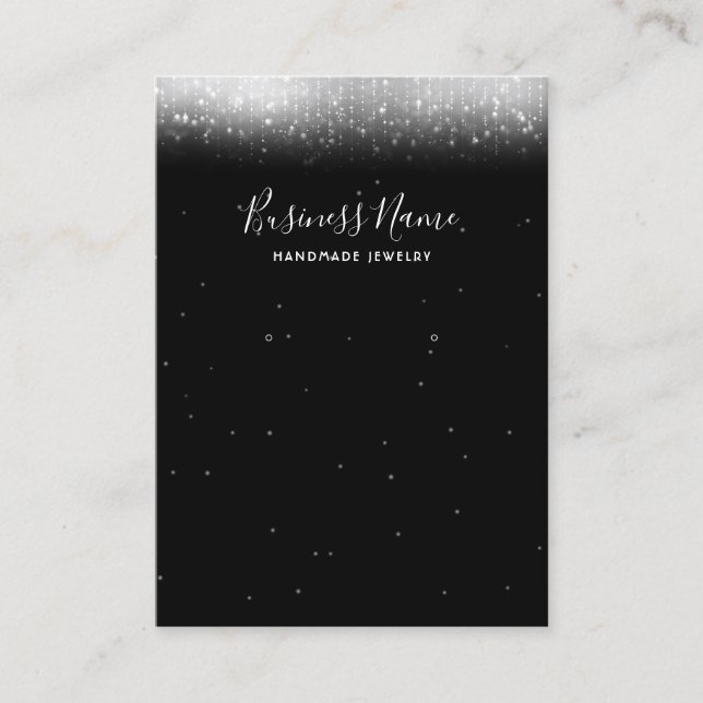 Cartão De Visita Tela de Joias Brancas Glam Pretas (Frente)