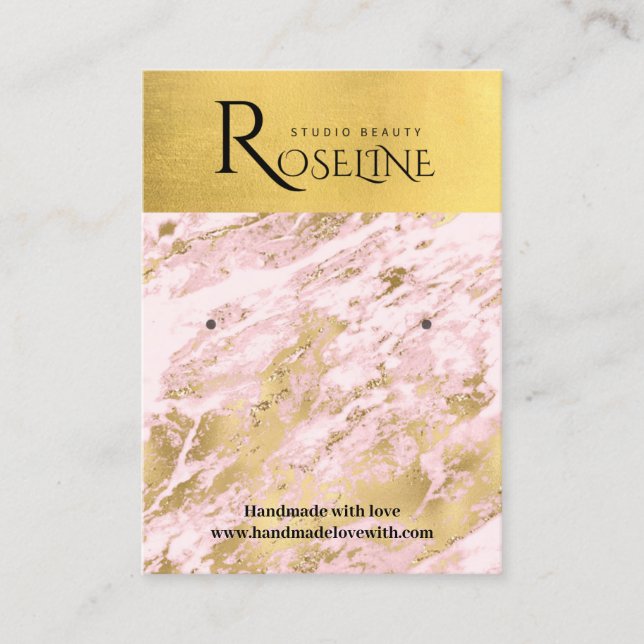 Cartão De Visita Tela de joias de mármore rosa e Dourada (Frente)