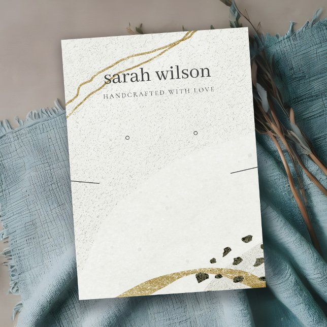 Cartão De Visita Tela de Orelha abstrato de Colar Preto Dourado (Criador carregado)