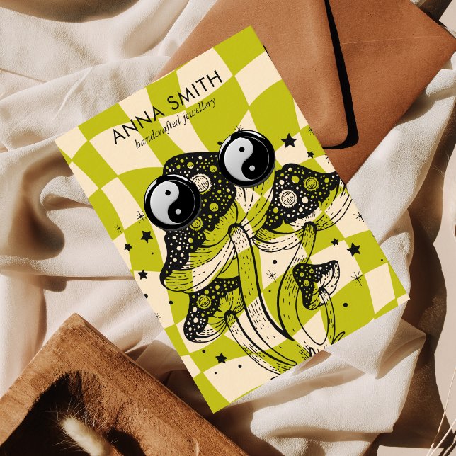 Cartão De Visita Tela de Ritmo Verde do Cogumelo do Groovy Trippy (Criador carregado)