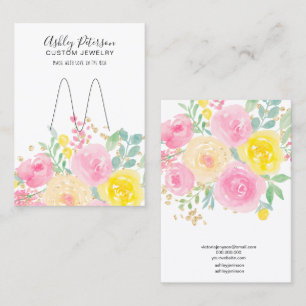 Cartão De Visita Tela do anel de joias cor-de-rosa com aquarela flo