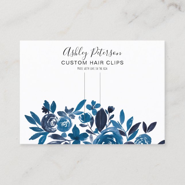 Cartão De Visita Tela do clipe de cabelo azul floral azul (Frente)