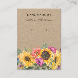 Cartão De Visita Tela do Kraft Paper Earring | Floral de girassol