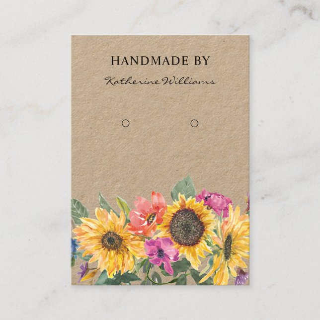 Cartão De Visita Tela do Kraft Paper Earring | Floral de girassol (Frente)