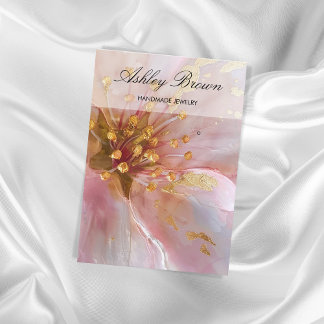 Cartão De Visita Tela Dourada, cor-de-rosa, com orelha feita à mão