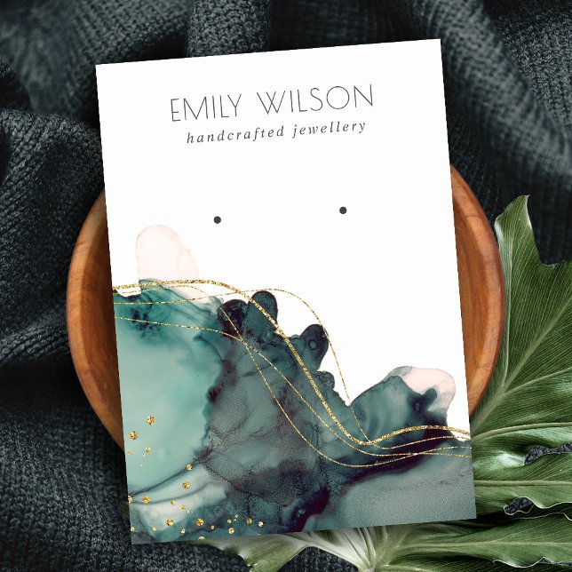 Cartão De Visita Tela Dourada de ressonância verde com tinta a álco (Criador carregado)