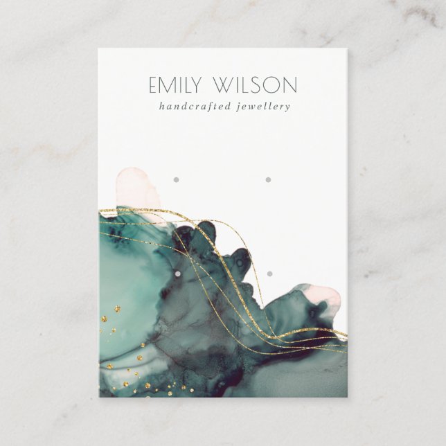 Cartão De Visita Tela Dourada verde 2 com tinta a álcool abstrato (Frente)