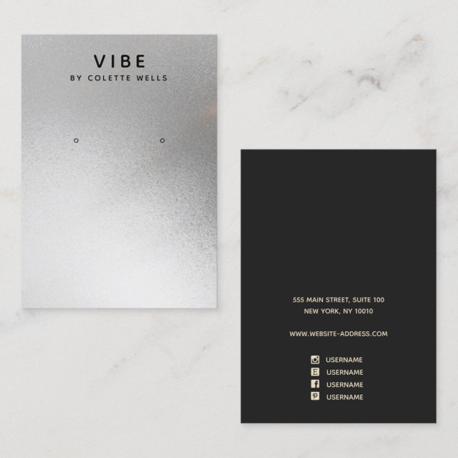 Cartão De Visita Tela legal do Varrasco de Aquarela de Satin Silver (Frente/Verso)