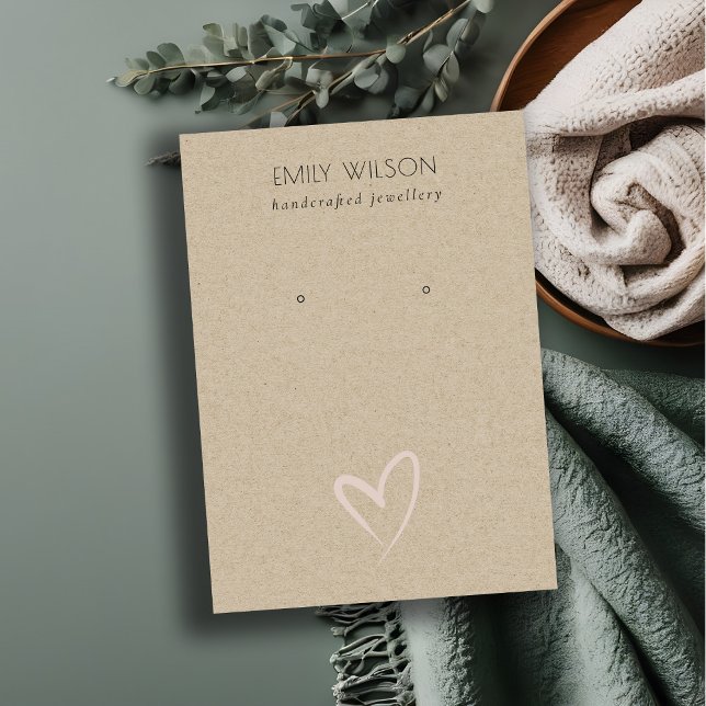 Cartão De Visita Tela simples do Kraft Blush Heart Stud Earring (Criador carregado)
