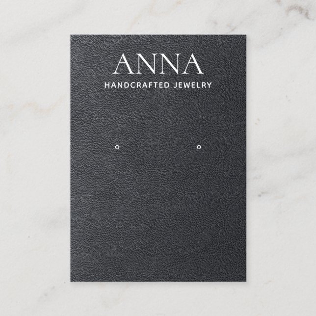 Cartão De Visita Tela Simples Elegante Preta de Leather (Frente)