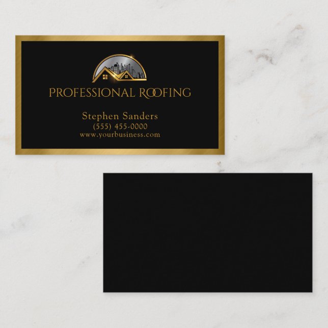 Cartão De Visita Telhado de luxo Dourado Construção Negra (Frente/Verso)