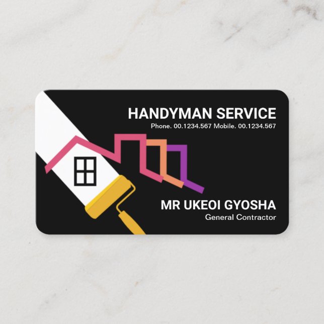 Cartão De Visita Telhado de pintura do pincel do cilindro (Frente)