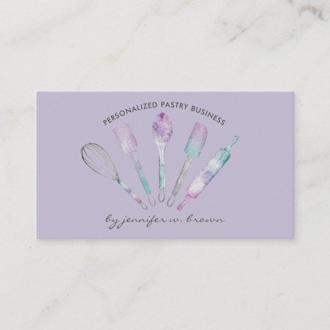 Cartão De Visita Tema da lavanda Pastor Chef Home Fabricado Bakery (Frente)