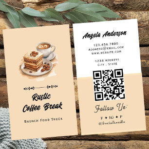 Cartão De Visita Tema de Café da Manhã Código QR e Site