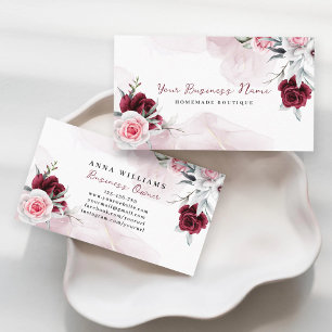 Cartão De Visita Tema de Rosas vermelhas Elegante de Aquarela Bouti