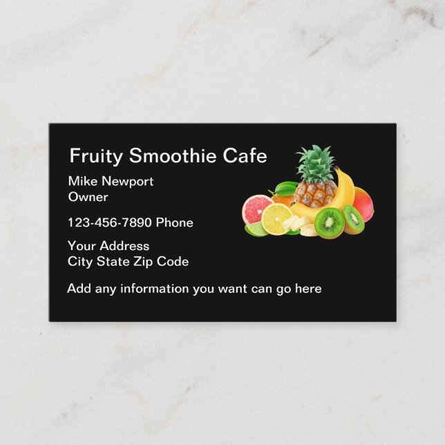 Cartão De Visita Tema Smoothie Cafe Moderno (Frente)
